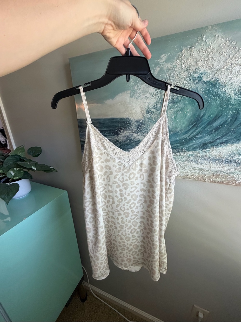 JODIFL Cream Leopard-Print Lace-Trim Cami